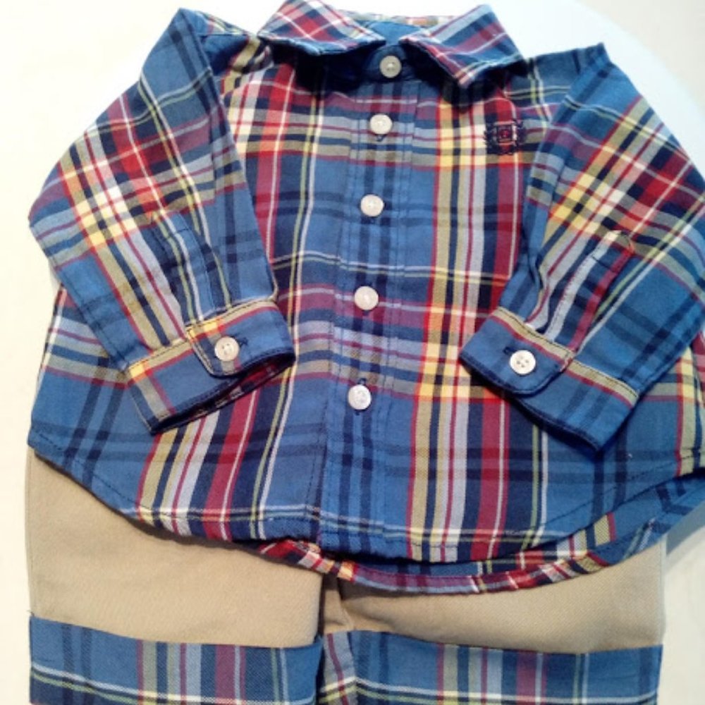 **SUGAR-SWEET SHIRT w/TINY TROUSERS! CHAPS Newborn Flannel Shirt w/Chinos